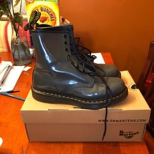 Gray patent leather 1460 8 eye Dr. marten boots